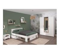 Chambre complete adulte - DREAM - Lit 140x190/200 cm + 2 chevets + armoire - Décor blanc et chene - PARISOT