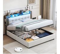 Chambre complete adulte,sommier 160x200,lit deux place,Lit coffre 160x200,lit led 160 x 200,recharge sans fil-LED-Velours-Beige
