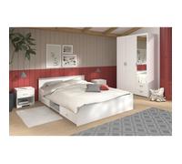 Chambre complete adulte ZODIAC : Lit 140x190 avec tiroir + Armoire 3 portes et 2 tiroirs + 2 chevets - Décor Blanc - PARISOT