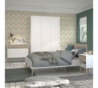 Chambre complète ALTOBUY BORGALL - Lit 160x200 - 2 chevets, armoire 3P, commode - Blanc et chêne clair Blanc