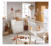 Chambre Complète Bébé Avec Lit 120x60cm À Barreaux Et Commode À Langer 3 Tiroirs - Basic Blanc TU