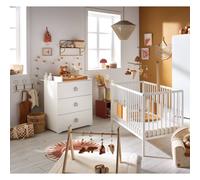 Chambre Complète Bébé Avec Lit 120x60cm À Barreaux Et Commode À Langer 3 Tiroirs - Basic Gris TU