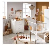 Chambre complète bébé avec lit 120x60cm à barreauxet commode à langer 3 tiroirs - BASIC