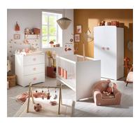 Chambre bébé trio Basic coeur: lit 120x60, commode à langer et armoire - Babyprice - Blanc