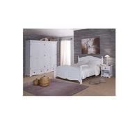 Chambre Complète Blanche Style Anglais Lit 140 cm Armoire et Chevet - L 149 x l 198 x H 100 cm
