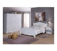 Chambre Complète Blanche Style Anglais Lit 140 cm Armoire et Chevet - L 149 x l 198 x H 100 cm Blanc G
