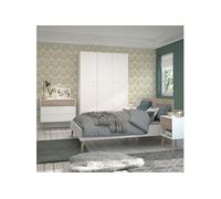 Chambre complète BORGALL - Lit 160x200 - 2 chevets, armoire 3P, commode - Blanc et chêne clair