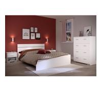 Chambre complète BOSTON : Lit adulte 140x190 + Commode + 2 Chevets - Décor blanc - Fabriqué en France