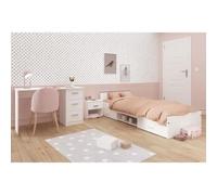 Chambre complete enfant 3 pieces ZODIAC - Lit + chevet + bureau - Décor blanc mat - PARISOT