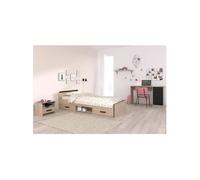 Chambre complete enfant 3 pieces ZODIAC Lit chevet bureau Décor chene Noi