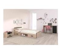 Chambre complete enfant 3 pieces ZODIAC Lit chevet bureau Décor chene Noi