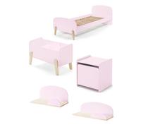 Vipack Kiddy Rose Lit Simple Ave Sommier + Chevet + Etagres 45cm Et 65cm + Coffre Jouets