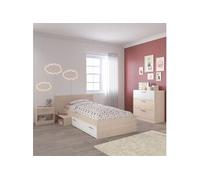 Chambre complète enfant CHARLINE lit 90x190 avec 1 chevet et 1 commode Marron