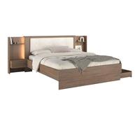 Chambre complète HAIKU - Lit 140x200 avec tête de lit + 2 Chevets suspendus - Panneaux de particules - Décor orme torréfié - PARISOT