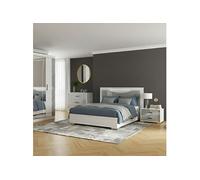 Chambre complète Lit 160x200cm avec chevets + commode + armoire blanc et imitation marbre - GENESIS -