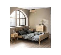 Chambre complète lit cannage avec commode et 2 chevets bois naturel 180x200 ANNA - ANNA