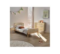 Chambre complète lit cannage enfant avec commode et chevet bois naturel ANNA 90x200 - ANNA