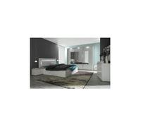 Chambre complète PANAREA - Armoire, lit 160 x 200 cm, commode et chevets - Blanc brillant finition chrome