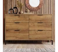 Chambre de bébé : Commode 120 cm - Chêne foncé - 6 tiroirs - Pieds noirs - Style industriel