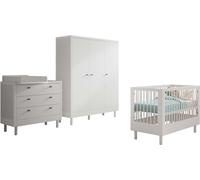 Chambre de bébé Forrest : lit bébé 60 x 120 cm, commode avec étagère à couches, armoire - hêtre blanc
