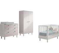 Chambre de bébé Forrest : lit bébé 60 x 120 cm, commode avec étagère à couches, armoire - hêtre blanc