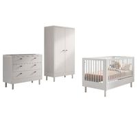 Chambre de bébé Forrest : lit bébé 70 x 140 cm, commode, armoire - hêtre blanc
