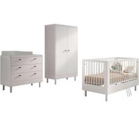Chambre de bébé Forrest : lit bébé 70 x 140 cm, commode avec étagère à couches, armoire - hêtre blanc