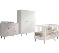 Chambre de bébé Forrest : lit bébé 70 x 140 cm, commode avec étagère à couches, armoire - hêtre blanc