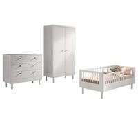Chambre d'enfant Forrest : lit d'enfant 70 x 140 cm, commode, armoire - hêtre blanc