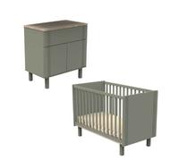 Sauthon – Chambre Eleonore Kaki – Lit, commode et plan à langer