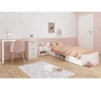 Chambre Enfant Complète 3 Pièces ZODIAC, Lit 90x200 cm, Chevet, Bureau, Blanc, PARISOT