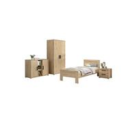 Chambre Enfant Complète Lit 90x200cm Chevet Armoire 2P et Commode Aspect Chêne - MARCO -
