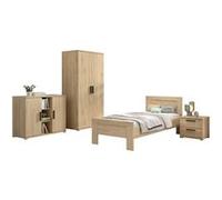 Chambre Enfant Complète Lit 90x200cm Chevet Armoire 2P et Commode Aspect Chêne - MARCO - ALTOBUY Marron G