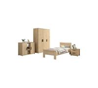 Chambre Enfant Complète Lit 90x200cm Chevet Armoire 3P et Commode Aspect Chêne - MARCO -