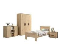 MARCO - Chambre Enfant Complète Lit 90x200cm Chevet Armoire 3P et Commode Aspect Chêne
