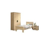 Chambre Enfant Lit 90x200cm + Chevet + Armoire 2 Portes Aspect Chêne - MARCO -
