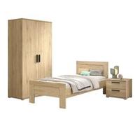 Chambre Enfant Lit 90x200cm + Chevet + Armoire 2 Portes Aspect Chêne - MARCO - ALTOBUY Marron G