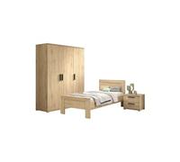 Chambre Enfant Lit 90x200cm + Chevet + Armoire 3 Portes Aspect Chêne clair - MARCO -