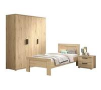 Chambre Enfant Lit 90x200cm + Chevet + Armoire 3 Portes Aspect Chêne clair - MARCO - ALTOBUY Marron G