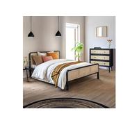 Chambre lit cannage avec commode noir ANNA 180x200 - ANNA