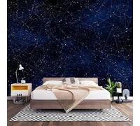 Chambre Papier Peint 3D PanoramiqueCarte Des Constellations D'éToiles 300x210 cm Papier Peint Intissé Mural Bleu Foncé pour Salon Canapé TV Fond Décoration, Personnalisable Grande Taille