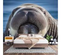 Chambre Papier Peint 3D PanoramiqueGros Plan Sur Des Morses 200x140 cm Papier Peint Intissé Mural Brun pour Salon Canapé TV Fond Décoration, Personnalisable Grande Taille