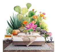 Chambre Papier Peint 3D PanoramiquePlantes Du DéSert à L'Aquarelle 400x280 cm Papier Peint Intissé Mural Blanc pour Salon Canapé TV Fond Décoration, Personnalisable Grande Taille