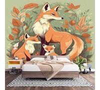 Chambre Papier Peint 3D PanoramiqueRenard Peint de Dessin Animé 300x210 cm Papier Peint Intissé Mural Vert pour Salon Canapé TV Fond Décoration, Personnalisable Grande Taille