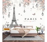 Chambre Papier Peint 3D PanoramiqueThèMe Paris Romantique 200x140 cm Papier Peint Intissé Mural Blanc pour Salon Canapé TV Fond Décoration, Personnalisable Grande Taille