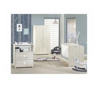 Chambre trio lit 140*70 cm + commode + armoire Smile hêtre cendré