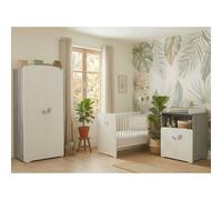 Baby Price - Chambre bébé Leaf - Lit 120x60, commode à langer 2 tiroirs + armoire 2 portes - Blanc