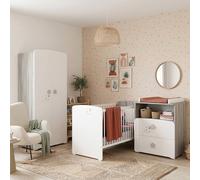 Chambre Bébé Trio Lit Bébé 120x60 + Commode 2 Tiroirs Et Une Niche + Armoire 2 Portes Nao