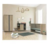 Chambre Trio Lit évolutif bébé combiné 70x140 cm en 140x200 cm + Armoire + Commode NOVA Gris volcan