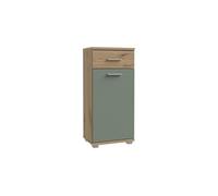 Forte Meuble Bas de Salle de Bain CHAMP Décor Chêne et Vert Sauge - 1 Porte, 1 Tiroir, 1 Tablette - Configuration Droite/Gauche - L 40.2 x P 28.9 x H 87.6 cm